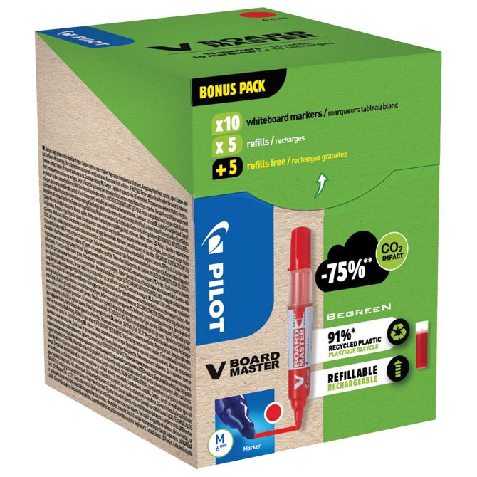 Set marker za bijelu ploču 2,3 mm V Board Master Begreen pk10 Pilot + refili (5+5 gratis) crveni Cijena