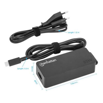 Manhattan punjač za laptop 65W USB-C, crni