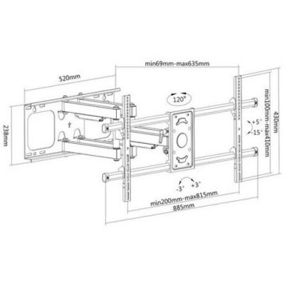 Manhattan TV nosač zidni 37”-90” do 75kg, crni