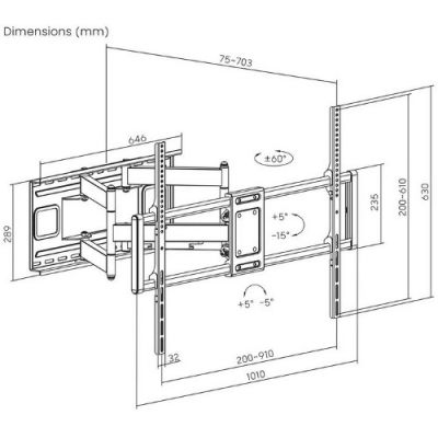 Manhattan TV nosač zidni 60”-120” do 120kg, crni