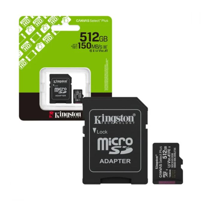 Kingston microSD, Canvas Select Plus, R150, 512GB