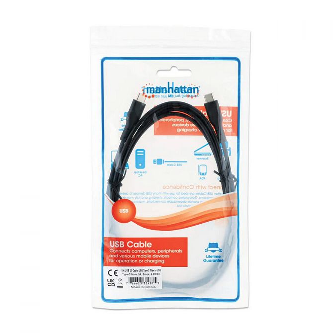 Manhattan kabel USB 2.0 Type-C, 3A, 60W, 2m, crni