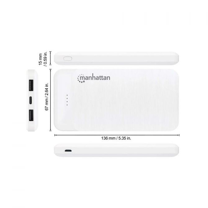 Manhattan powerbank 10000mAh,USB-C,microUSB-A,bije