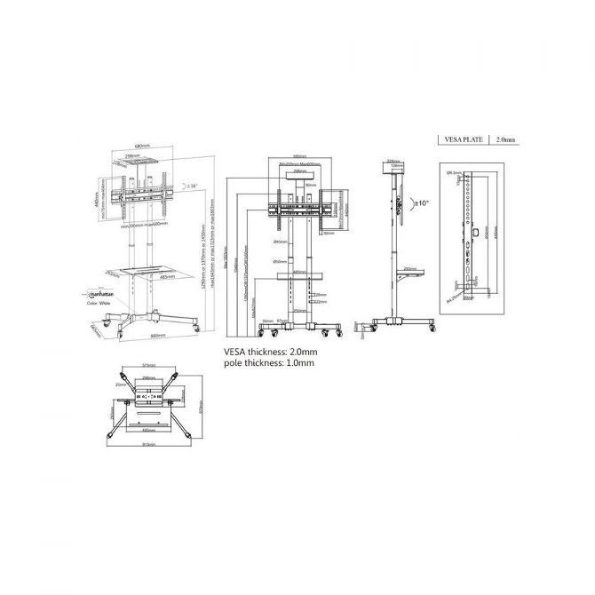Manhattan pokretni podni stalak 37”-70”,50 kg,crni