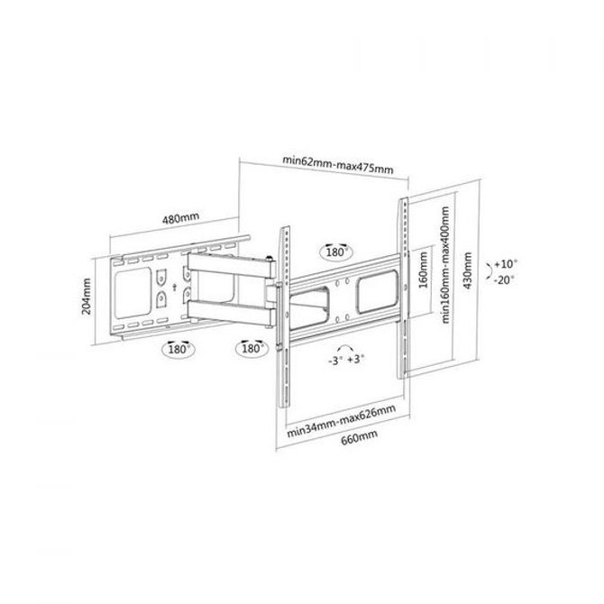 Manhattan TV nosač zidni 37”-70”, do 50kg, crni