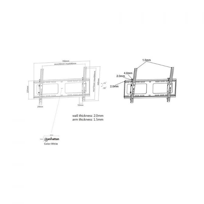Manhattan TV nosač zidni 37”-80” do 80kg, crni