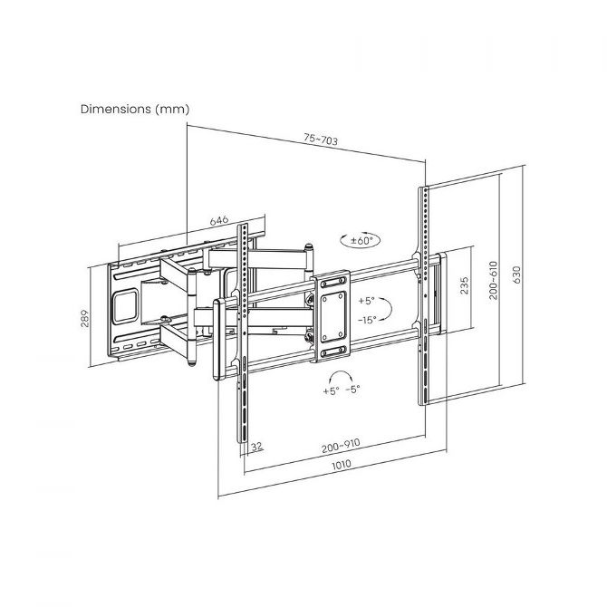 Manhattan TV nosač zidni 60”-120” do 120kg, crni
