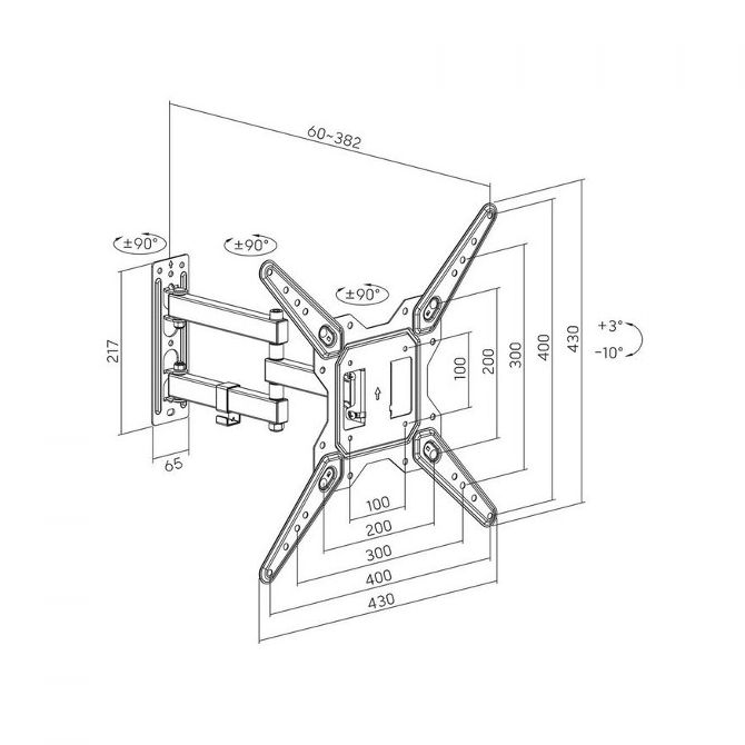 Manhattan TV nosač s duplom rukom23”-55”,30kg,crni