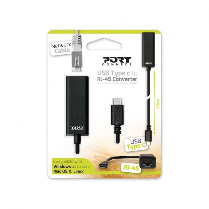 Port adapter USB-C M -> RJ45 F