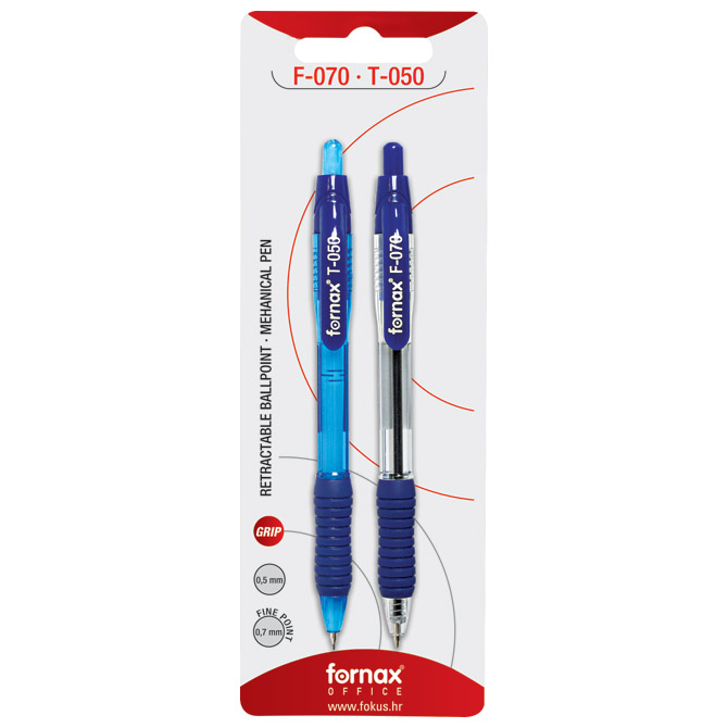 Set olovka kemijska F-070 grip+olovka tehnička T-050 Fornax sortirano blister Cijena