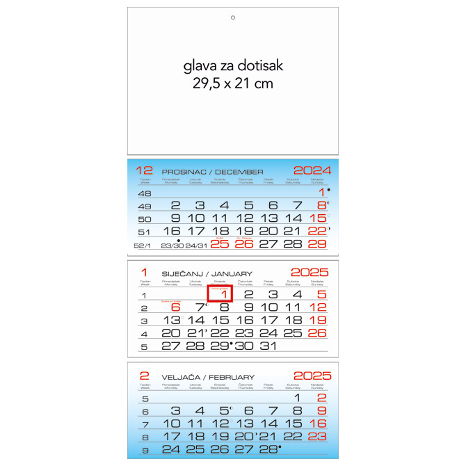 Kalendar zidni trodijelni 2025.-3 bloka, preklopni Cijena