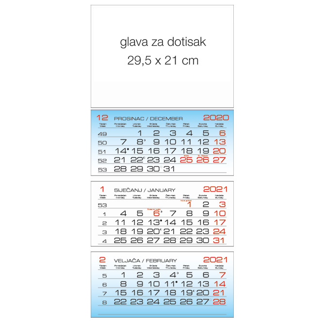 Kalendar zidni trodijelni 2025.-3 bloka, preklopni Cijena