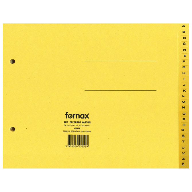 Pregrada kartonska 22,5x17,2cm A-Ž Fornax žuta Cijena