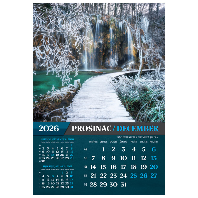 Kalendar “Nacionalni parkovi i Parkovi Prirode 2026” 13 listova, spirala Cijena