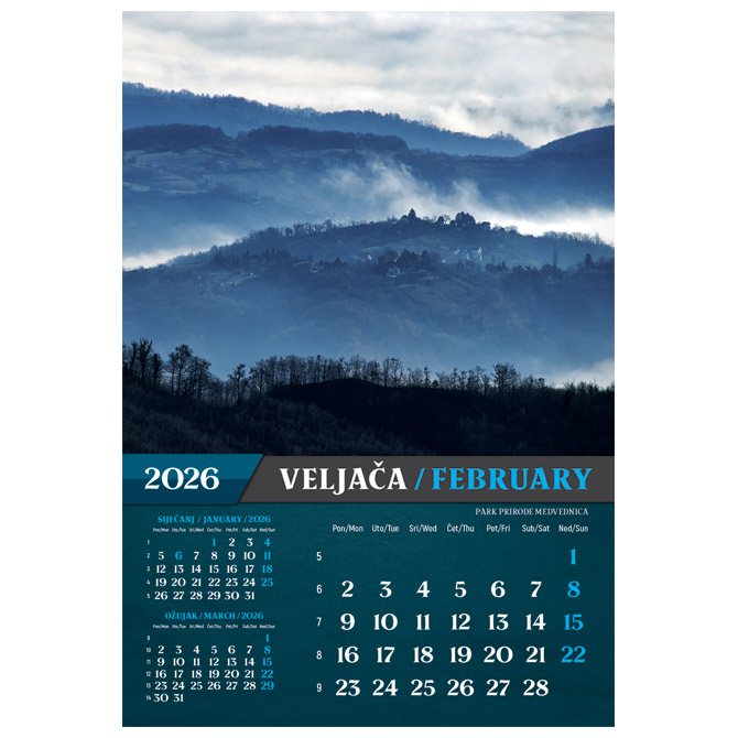 Kalendar “Nacionalni parkovi i Parkovi Prirode 2026” 13 listova, spirala Cijena