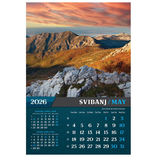 Kalendar “Nacionalni parkovi i Parkovi Prirode 2026” 13 listova, spirala Cijena