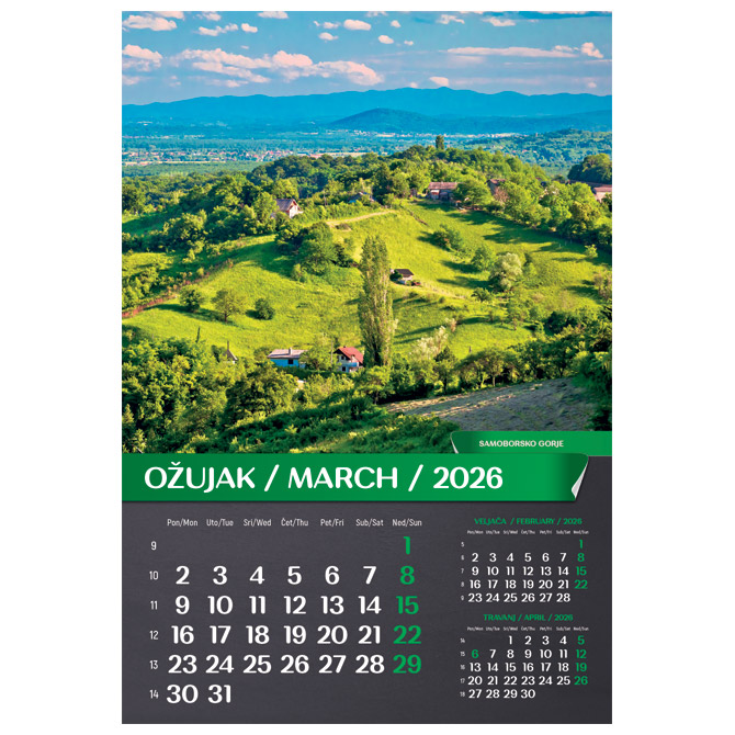 Kalendar “Hrvatski pejzaži 2026” 13L, spirala Cijena