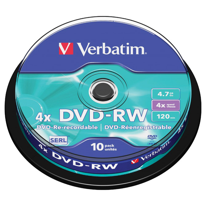 DVD-RW 4,7/120 4x spindl Mat Silver pk10 Verbatim 43552!! Cijena
