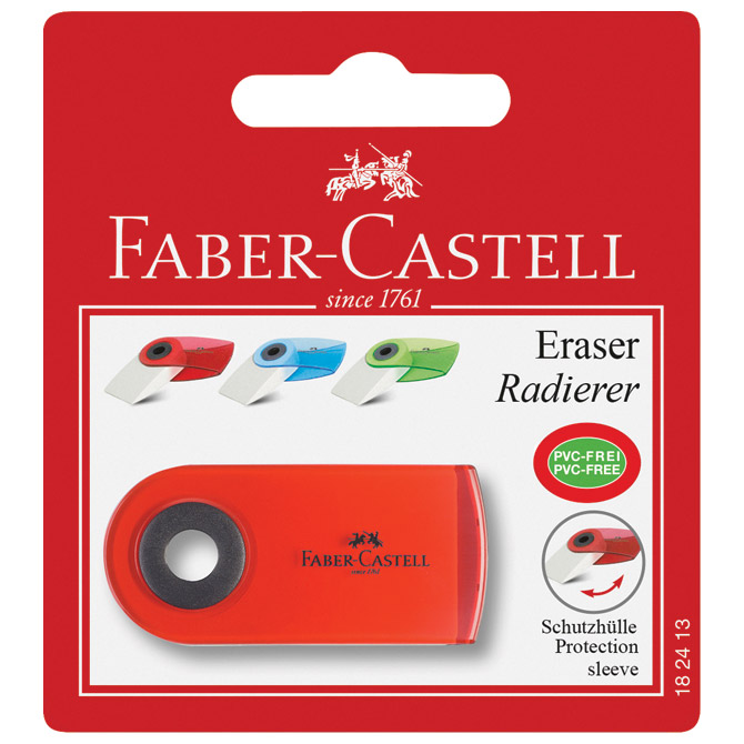 Gumica plastična Sleeve Mini Faber-Castell 182413 bijelo/prozirno sortirano blister!! Cijena