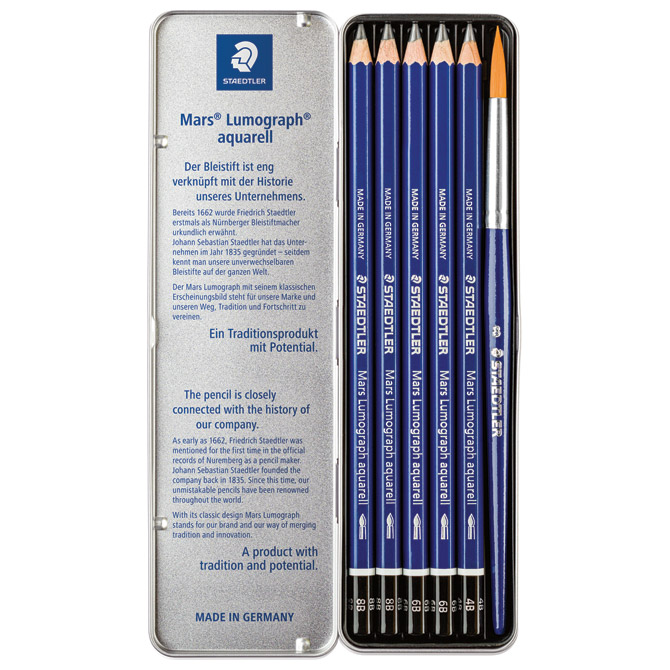 Olovka grafitna pk5+kist u metalnoj kutiji Mars Lumograph aquarell DesignJourney Staedtler 100A G6!! Cijena