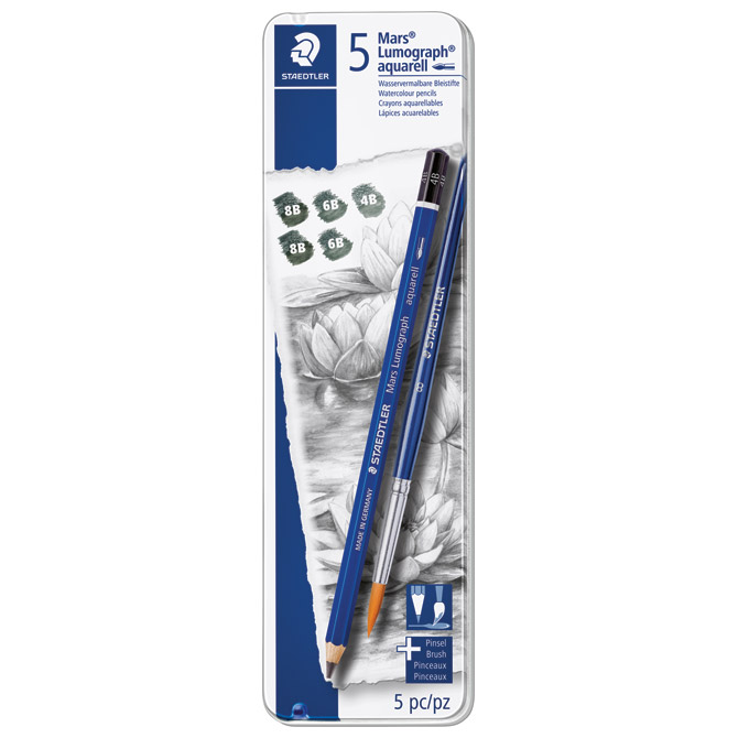 Olovka grafitna pk5+kist u metalnoj kutiji Mars Lumograph aquarell DesignJourney Staedtler 100A G6!! Cijena