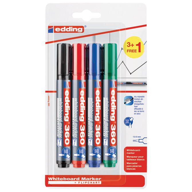 Marker za bijelu ploču 1,5-3mm Edding 360/4 blister 3+1 gratis Cijena