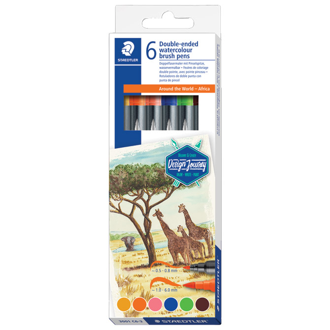 Flomaster 6boja obostrani akvarel “Africa” Design Journey Staedtler 3001 C6-3 blister Cijena
