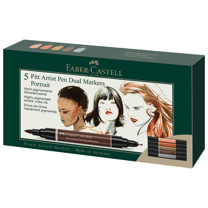 Marker obostrani Pitt artist 5boja Portrait india ink Faber Castell 162009 sortirano Cijena