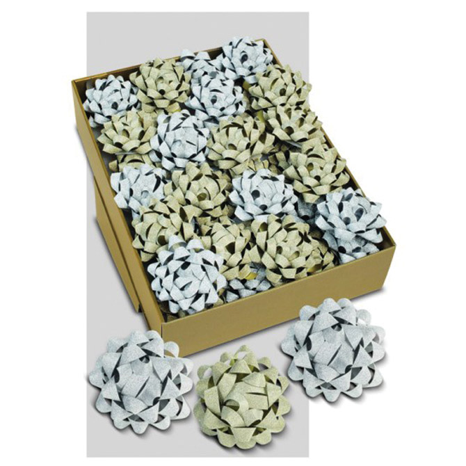 Mašna ukrasna samoljepljiva 80 mm Poly Glitter Prasent 18540-099 sort zlatna/srebrna Cijena