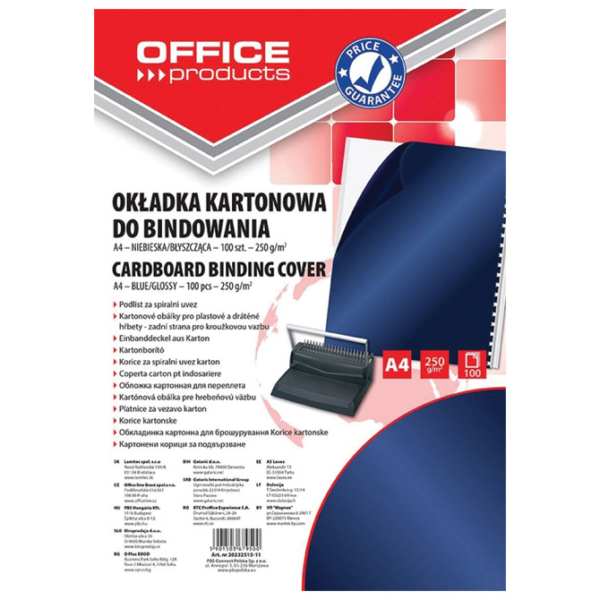 Korice za spiralni uvez 250g karton sjajne A4 Office products 20232515-11 pk100 tamnoplave Cijena