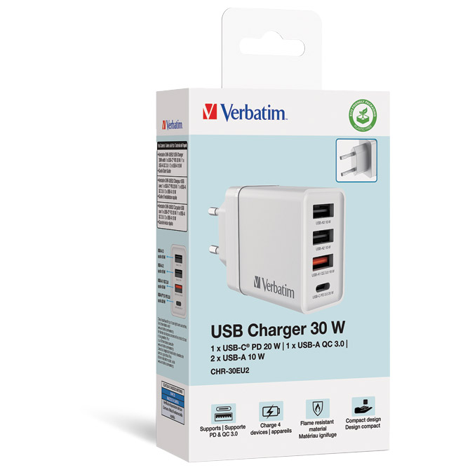 Punjač za mobilne uređaje zidni 1xUSB-C/PD 20W/1xUSB-A QC 3.0/2xUSB-A 10W Verbatim 49701 bijeli Cijena