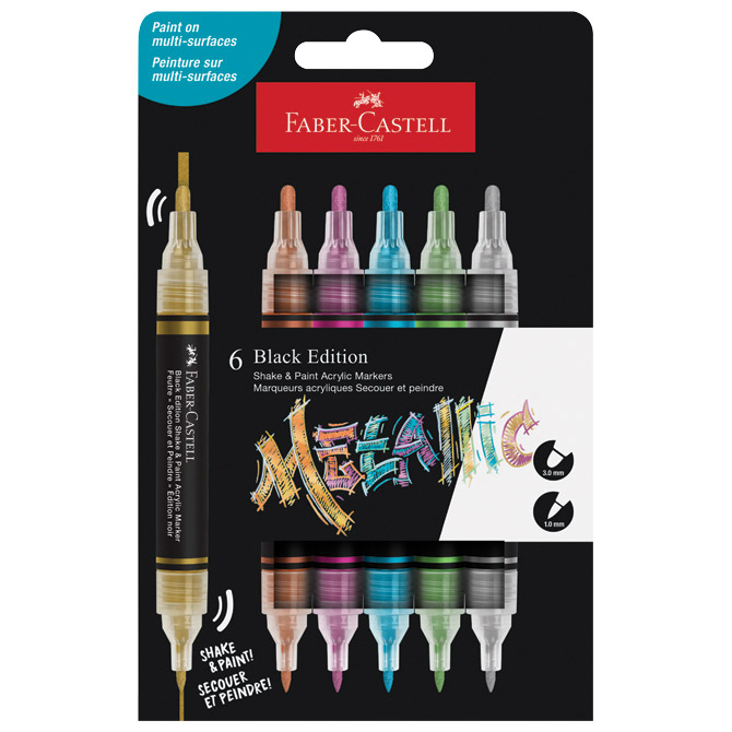 Marker akrilni obostrani Shake&Paint Metallic Faber Castell 285517/6boja blister Cijena