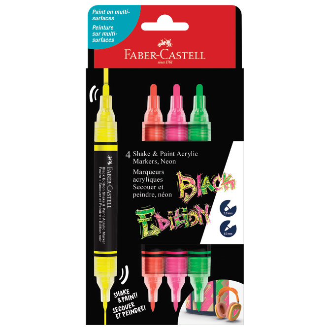 Marker akrilni obostrani Shake&Paint Neon Faber Castell 285505/4boje blister Cijena