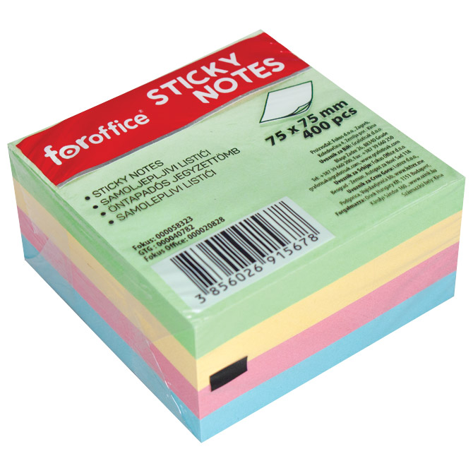 Blok samoljepljiv kocka 75x75 mm 400L FORoffice 4 boje Cijena