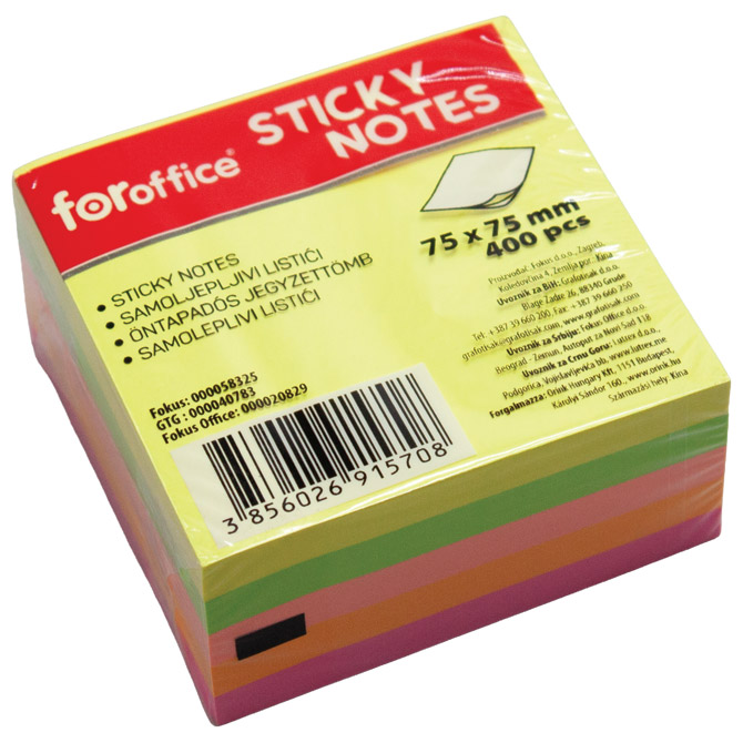 Blok samoljepljiv kocka 75x75 mm 400L FORoffice 5 boja neon Cijena