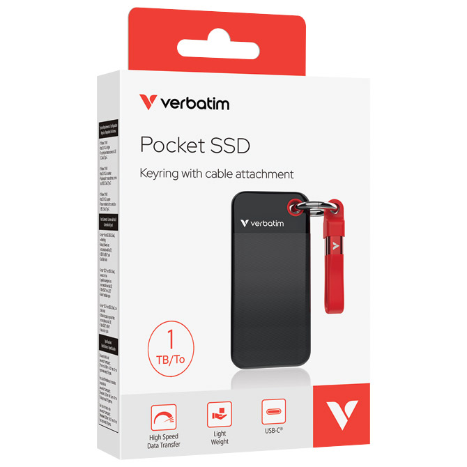 Hard disk eksterni džepni  SSD 1TB 3.2 Gen2 USB-C  Verbatim 32192 blister crno crveni Cijena