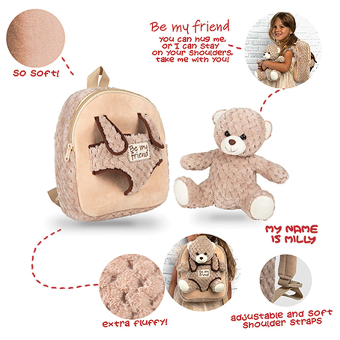 Ruksak mini s odvojivim plišancem Milly Bear Perletti 13038 Cijena