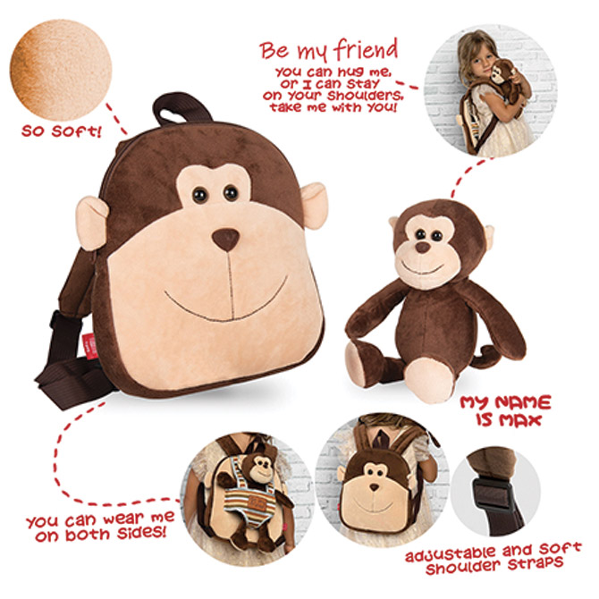 Ruksak mini obostrani s odvojivim plišancem Max Monkey Perletti 13031 Cijena