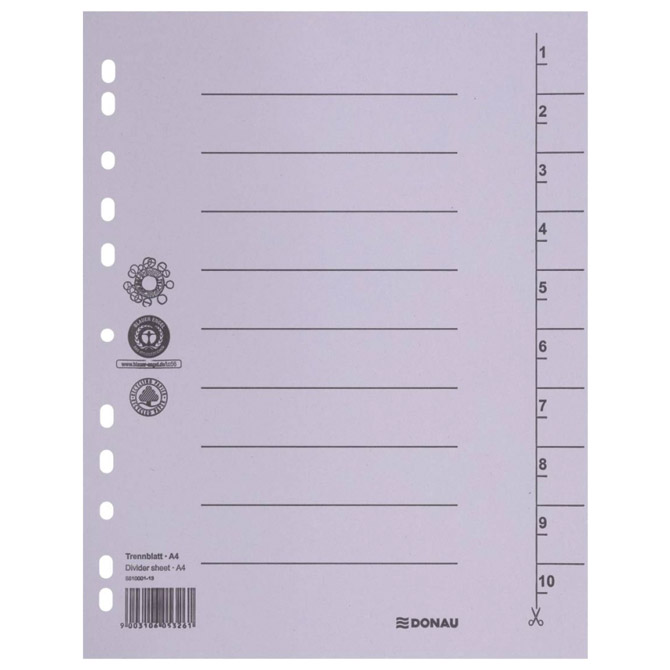 Pregrada kartonska A4 250g pk100 Donau 8610001-13 siva!! Cijena