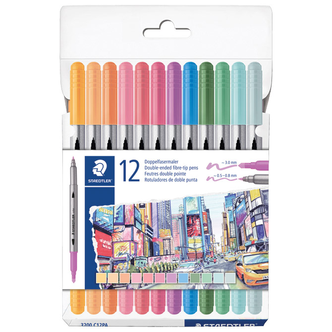 Flomaster 12boja pastel obostrani s 2 vrha Design Journey Staedtler 3200 C12PA blister Cijena