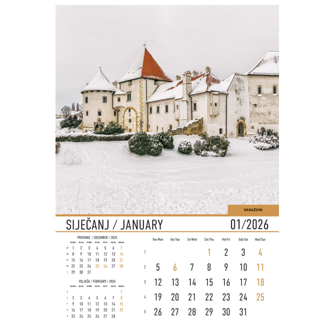 Kalendar “Dvorci i utvrde 2026” 13 listova, spirala Cijena