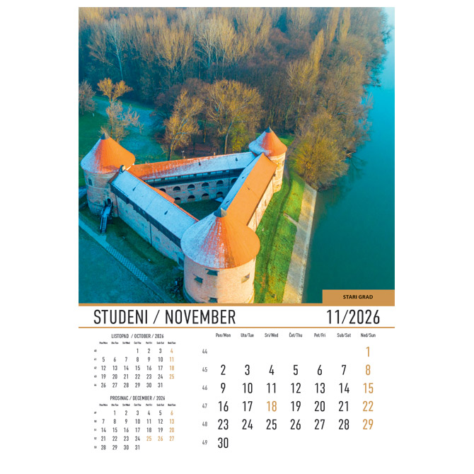 Kalendar “Dvorci i utvrde 2026” 13 listova, spirala Cijena