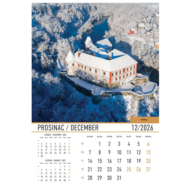 Kalendar “Dvorci i utvrde 2026” 13 listova, spirala Cijena