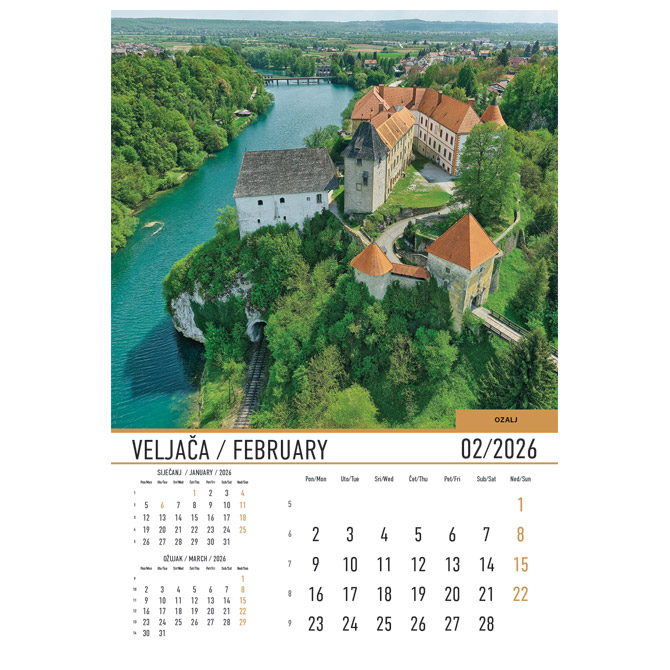 Kalendar “Dvorci i utvrde 2026” 13 listova, spirala Cijena