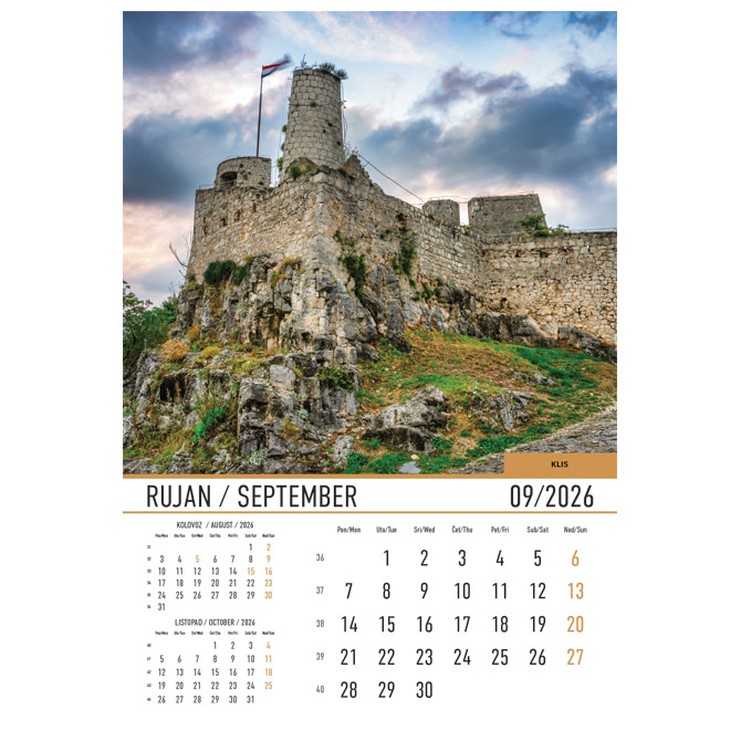 Kalendar “Dvorci i utvrde 2026” 13 listova, spirala Cijena