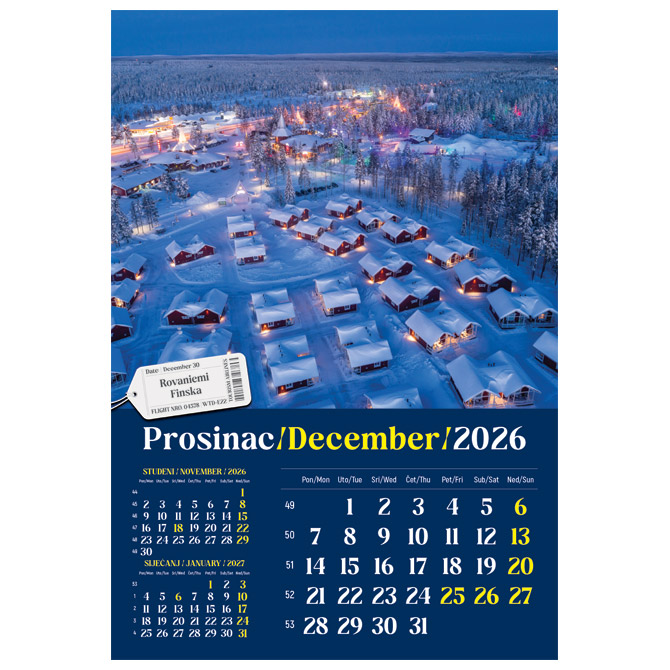 Kalendar “Putujem Europom 2026” 13 listova, spirala Cijena