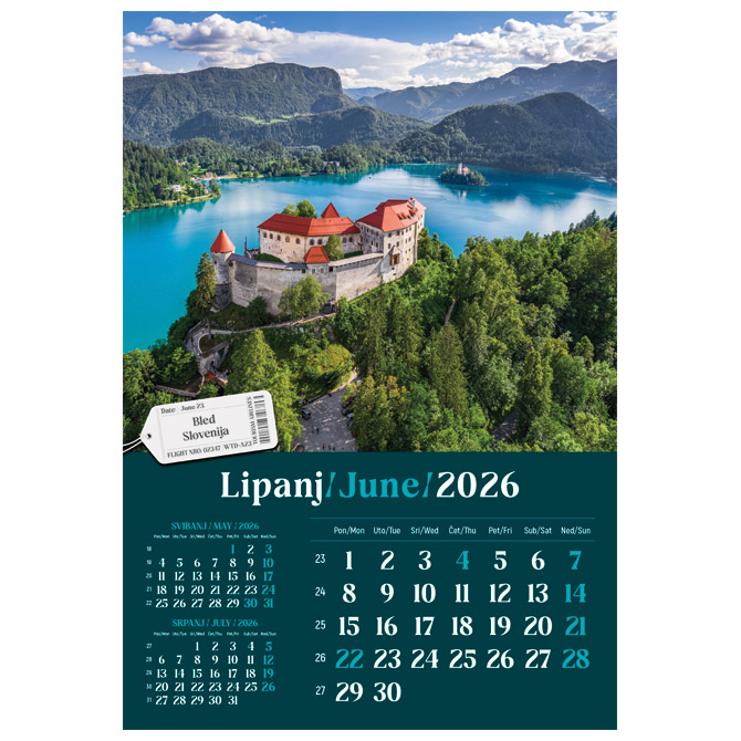 Kalendar “Putujem Europom 2026” 13 listova, spirala Cijena