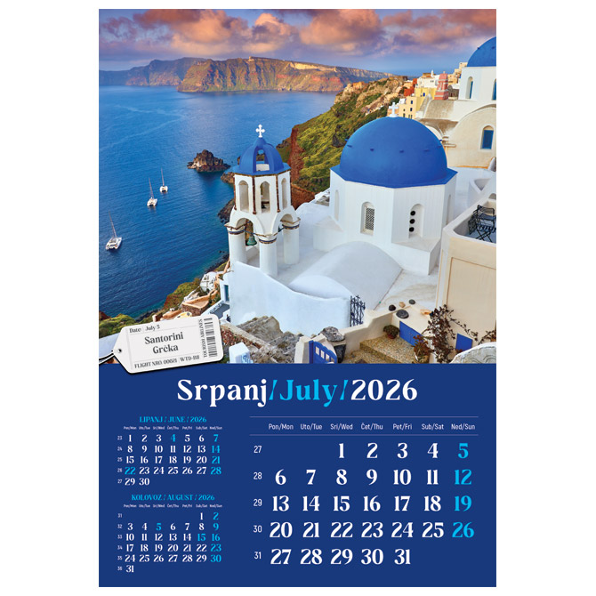 Kalendar “Putujem Europom 2026” 13 listova, spirala Cijena