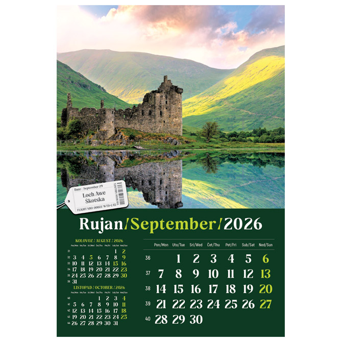 Kalendar “Putujem Europom 2026” 13 listova, spirala Cijena