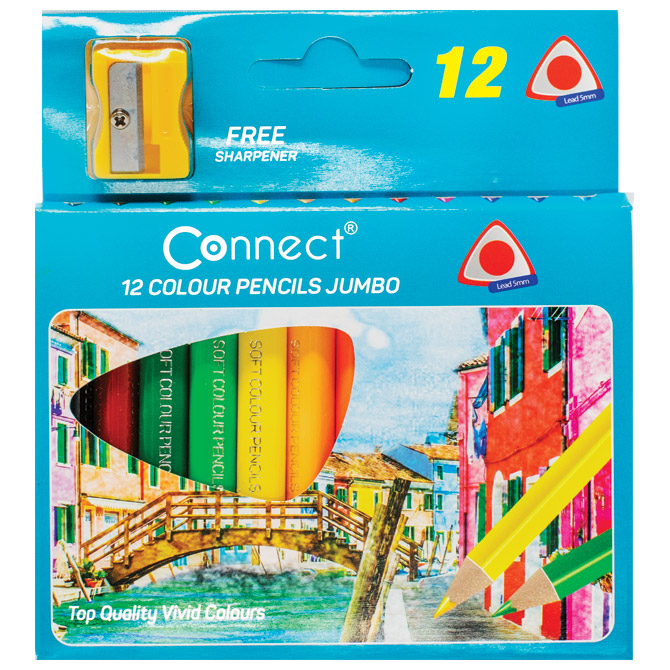 Boje drvene  12boja kratke Jumbo trokutaste+šiljilo Connect blister Cijena